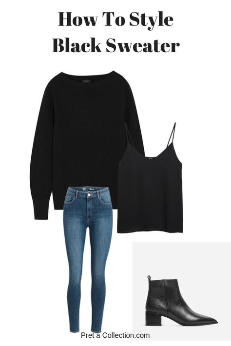 Style Black Sweater, How To Wear Jeans To Work, Black Sweater Outfit, Winter Sweater Outfits, Pullovers Outfit, Capsule Wardrobe Work, Sweater Outfit, Mode Inspo, Black Sweater