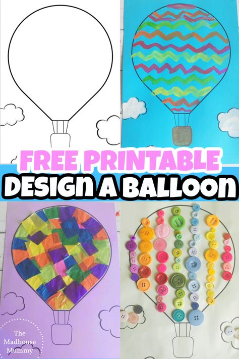 Design a hot air balloon with this fun free printable! this cute little transport craft is perfect for preschools, toddler groups and for some fun rainy day crafting! #funcraftsforkids #hotairballoncraft Hot Air Balloon Worksheets, Balloon Crafts Preschool, Hot Air Balloon Classroom Theme, Transport Craft, Ballon Crafts, Hot Air Balloon Craft, Hot Air Balloons Art, Balloon Template