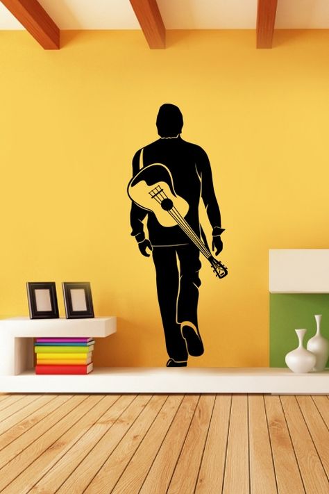 Music Wall Painting, Music Silhouette, Music Wall Decal, Guitar Wall Art, Music Room Decor, Diy Wall Painting, Music Studio Room, Music Drawings, Guitar Wall