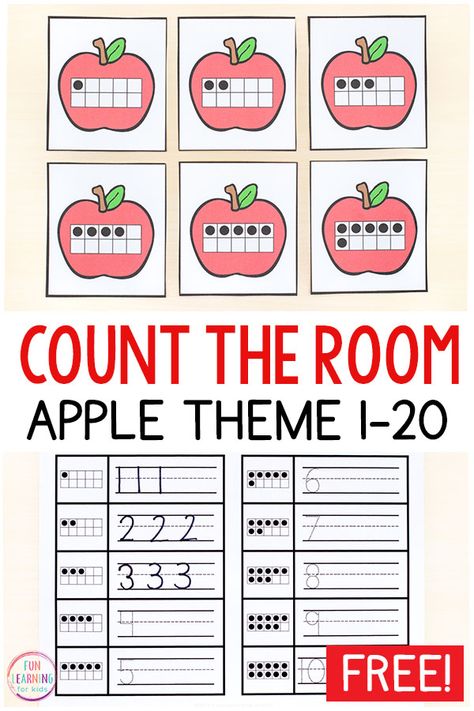 The kids are going to have lots of fun with this apple theme count the room activity. It's perfect for fall math centers in preschool and kindergarten! Apples Unit Kindergarten, Apple Theme Kindergarten, Centers In Preschool, Apple Activities Kindergarten, Apple Math Centers, Math Apple Activities, Count The Room, Fall Math Centers, Number Magic