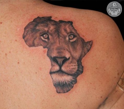 Lion inside of Africa Tattoo....could do with other places and other Africa Map Tattoo, Africa Tattoo, Lion Africa, Africa Tattoos, Tier Tattoo, African Tattoo, Map Tattoos, Lion Tattoo Design, World Tattoo