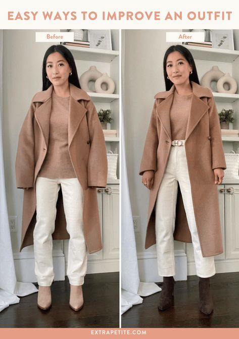 Cold Weather Outfits Petite, Winter Boston Outfit, Petite Wool Coat, Wool Coat Women Outfit, Camel Wool Coat Outfit, Winter Outfits For Petite Women, Camel Coat Outfit Winter Style, Winter Outfits Petite, Oversized Coat Outfit