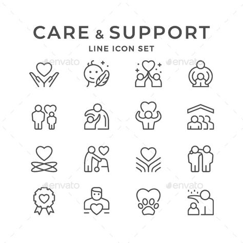 Set Line Icons of Care and Support by moto-rama | GraphicRiver Social Work Symbol, Helping Others Drawing, Hug Icon, Friendship Icon, Support Symbol, Together Symbol, Support Illustration, Family Icon, Support Icon