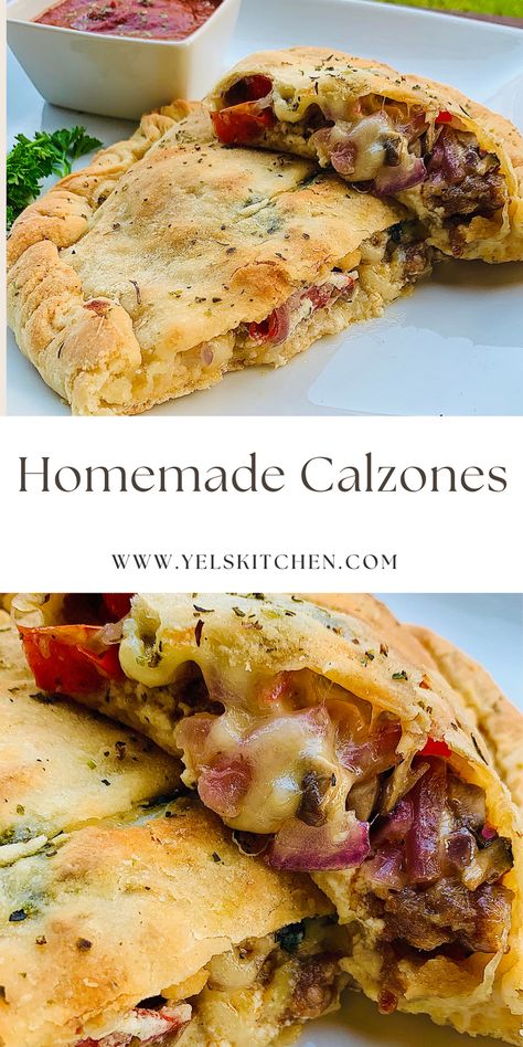 A calzone is one of the most versatile meals there is to make. There are no limits as to what a calzone can be filled with. Some of the more common ingedients include: pepperoni, sausage, cheese and veggies. However, feel free to use whatever you like. Pizza Crust Calzones, Hamburger Calzone Recipe, Veggie Calzone Recipe, Italian Calzone Recipe, Ground Beef Calzone Recipe, How To Make A Calzone, Homemade Calzones With Pizza Dough, Easy Calzones With Pizza Dough, Dough Dinner Recipes