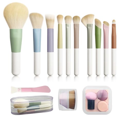 PRICES MAY VARY. 【Makeup Brushes with Case】Travel brush set includes: 10 pcs mini makeup brushes, 1 mini foundation makeup brush, 3 makeup sponges & organizer, 1 silicone face mask brush, and a high-quality cosmetic brush bag. 【Mini Size for Travel】 Portable makeup brush kit, ideal handhold size for on-the-go touch-ups or travel 【Cosmetic Brushes Set Professional】Complete travel makeup brushes perfect for powder, Blush, Liquid foundation, concealer blending, highlighting, stippling, and sculptin Mini Foundation, Travel Size Makeup Brushes, Silicone Face Mask, Sponge Organizer, Blush Liquid, Gifts For Makeup Lovers, Liquid Foundation Brush, Face Mask Brush, Travel Brush