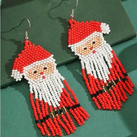 Christmas Beaded Santa Dangle Earrings. 3.74”X 1.38” New Bundle And Save! #Red #Holiday #Santa #Earrings #Jewelry Bead Christmas Earrings, Christmas Beaded Jewelry, Christmas Earrings Diy, Holiday Beaded Jewelry, Earrings 2024, Santa Earrings, Holiday Beading, Christmas Bead, Earrings Red