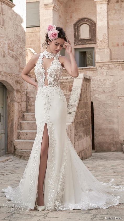 Halter Wedding, Wedding Inspirasi, Royal Wedding Dress, Fit And Flare Wedding Dress, Wedding Dresses Corset, Backless Wedding, Dream Wedding Ideas Dresses, Chapel Train, Backless Wedding Dress