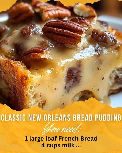 New Orleans Bread Pudding, New Orleans Bread, Heavenly Recipes, Bourbon Sauce, Pure Vanilla, 3 Eggs, French Bread, Bourbon Whiskey, Bread Pudding