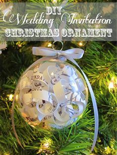 Wedding Invitation Ornament, Christmas Ornament Diy, Wedding Christmas Ornaments, Wedding Ornaments, Clear Glass Ornaments, Christmas Wedding Invitations, Clear Ornaments, Ornament Diy, Christmas Tradition