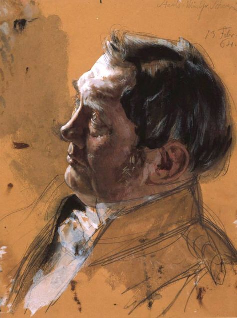 Adolph von Menzel (1815-1905). Portrait Study of Maximilian von Schwerin-Putzar, 1864. Pencil, watercolor, gouache on toned paper. 30.1 x 22.5 cm. (11.9 x 8.9 in.) Gouache On Toned Paper, Adolph Von Menzel, Watercolor Pencil Portrait, Adolf Menzel, Adolf Von Menzel, Pencil Watercolor, L'art Du Portrait, Portrait Study, Drawing Realistic