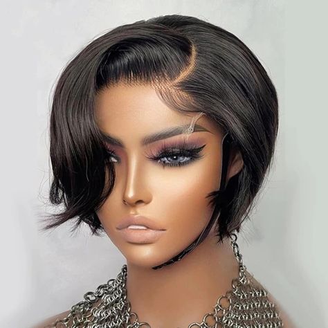 US $28.68 46％ Off | Short Bob Pixie Cut Wig Lace Frontal Straight Transparent Lace Front Human Hair Wigs For Black Women Preplucked Brazilian Hair Kort Bob, Bob Pixie Cut, Short Pixie Wigs, Bob Pixie, Wig Straight, Remy Human Hair Wigs, Curly Human Hair Wig, Pixie Cut Wig, Straight Lace Front Wigs