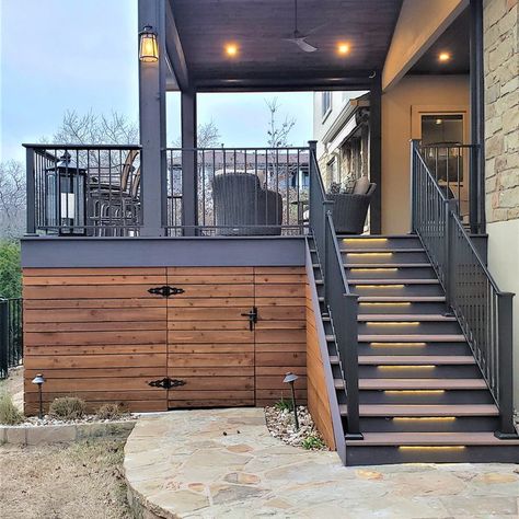 Porch Railing Ideas, Under Deck Storage, Patio Under Decks, Second Story Deck, Deck Skirting, Under Deck, Deck Remodel, Deck Railing Design, Deck Makeover