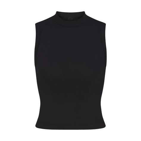 Skims Cotton Jersey Mock Neck Tank | Soot | S | New With Tag - Sold Out Online Mock Neck Top Outfit, Mock Neck Tank Top, Black Mock Neck, Mock Neck Tank, Mock Neck Top, Cropped Tube Top, Closet Fashion, Cozy Knits, Black Tank