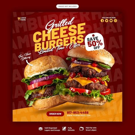 Food Poster Design Ideas, Poster Burger, Meat Design, Burger Poster, Food Brochure, Brand Poster, Brochure Food, Digital Advertising Design, Restaurant Social Media