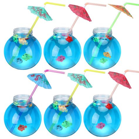 PRICES MAY VARY. Fish Bowls for Drinks Set: our package includes 6 pieces of fish bowl cups, 24 pieces of umbrella straws for cocktails and 24 pieces of plastic fishes, keeping a complete and enjoyable experience for your guests, ensuring that each one of them enjoys the fancy drinking experience Shatterproof Features: the fishbowl glasses for drinks is crafted from PET plastic, which enhances its resilience, making it shatterproof and suitable for events with a large crowd, ensuring you of a ha Axolotl Party, Sea Beast, Pool Party Food, Plastic Fish, Pool Party Themes, Fish Bowls, Spongebob Birthday Party, Carnival Decorations, Summer Carnival