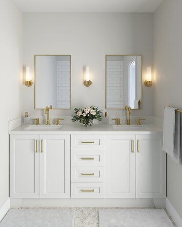 White Double Vanity, Quartz Vanity, Primary Bathroom, Double Vanity Bathroom, White Quartz Countertop, White Marble Countertops, Double Sink Bathroom, White Vanity Bathroom, Double Sink Bathroom Vanity