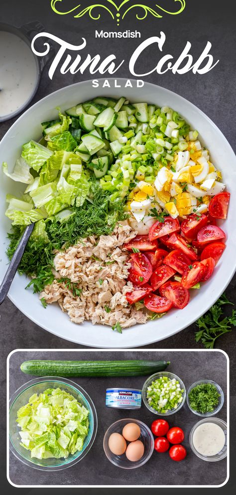 Cobb Salad with Tuna is a refreshing and nutritious twist on the classic Cobb Salad. The tuna adds a protein-rich element to the salad, making it a satisfying and filling meal option. Whether enjoyed as a light lunch or a satisfying dinner, Cobb Salad with Tuna is a delicious and healthy choice for seafood and salad lovers alike. Healthy Proteins For Dinner, Seafood Salad With Lettuce, Seafood Lunch Recipes, Tuna With Salad, Salad Ideas Lunch, Tuna Cobb Salad, Tuna Salad Sides, Salad And Go, Salad For Seafood Dinner