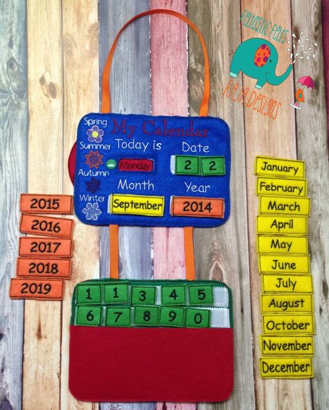 Perpetual Calendar WITH additional tiles embroidered, felt. sign, birthday, gift, date, months, seasons, christmas, holiday, dates  - pinned by pin4etsy.com Felt Sign, Kids Educational Toys, Calendar Wall, Holiday Dates, Embroidered Felt, Calendar Gifts, Kids Calendar, Paper Anniversary, Kids Games