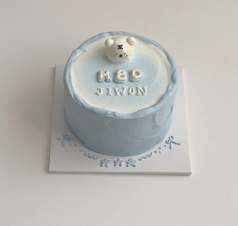 Korean Cake Aesthetic Blue, Blue Bento Cake Aesthetic, Blue Bento Cake, Ghost Blade, Snow Tiger, Bts Cake, Cake Cafe, Chocolate Dishes, Korean Cake