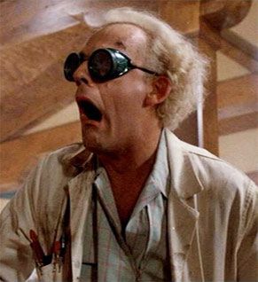 DOC. Emmett Brown, at your service. Greatest character expression in movie ever! Doc Brown Costume, Future Memes, Back To The Future Party, Emmett Brown, Tom Und Jerry, Flux Capacitor, Celebrity Memes, Doc Brown, Great Scott