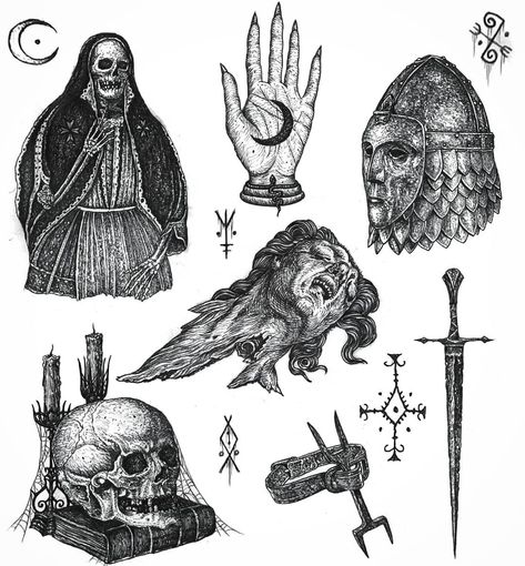 Want to do . . . . .  #blackworkerssubmission #blackworkers #darkartists #blackwork #tttism #occult #onlythedarkest #onlyblackart… Woodcut Tattoo, Medieval Tattoo, Occult Tattoo, Fantasy Tattoos, Art Noir, Tattoo Flash Sheet, Dark Art Tattoo, Tattoo Style Drawings, Horror Tattoo