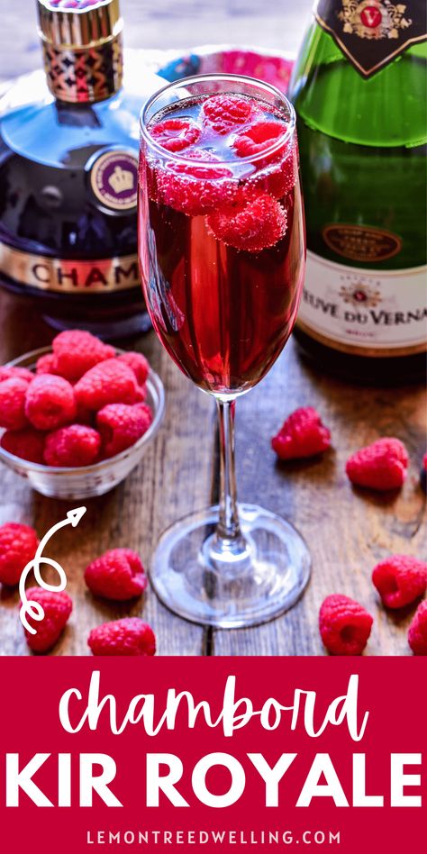 The ultimate champagne cocktail... made with Chambord! This twist on a Kir Royale is deliciously sweet and bubbly and perfect for your next celebration! Chambord Recipes, Chambord Cocktails, Summer Party Drink, French Cocktails, Kir Royale, Raspberry Liqueur, Mixed Drinks Alcohol, Boozy Drinks, Fancy Drinks