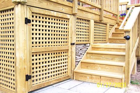 lattice underpinning ideas | Latticework-PT wooden square privacy lattice skirting with acess gate ... Deck Skirts, Porch Skirting, Deck Skirt, Porch Lattice, Door Renovation, Square Trellis, Lattice Deck, Outdoor Railing, Under Deck Storage