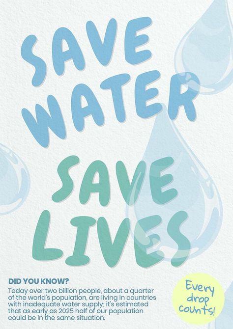 Save water poster template, editable design | free image by rawpixel.com Saving Water Poster, Save Water Poster, Aesthetic Views, Sea Abstract, Save Environment, Saving Water, Art Hacks, Water Poster, Png Aesthetic