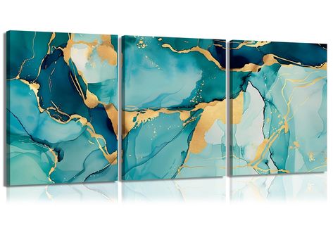 PRICES MAY VARY. Large Modern Abstract Green Gold Wall Art: Elevate your home decor with this exquisite WARTHZ Large Abstract Turquoise Marble Wall Art Set. Featuring a harmonious blend of teal and gold, these minimalist canvas prints bring a touch of elegance and sophistication to any bedroom or living room. Abstract Turquoise Marble Wall Art SIZE: The set of 3 large abstract teal gold prints is 12x16 inch (30x40cm).Ready to Hang Premium Quality Materials: Each piece is crafted from high-qualit Marble Wall Decor, Fluid Art, Art Abstrait, Wall Art Living Room, Canvas Home, Glass Wall Art, Metal Wall Decor, Framed Canvas Art, Wrapped Canvas Art