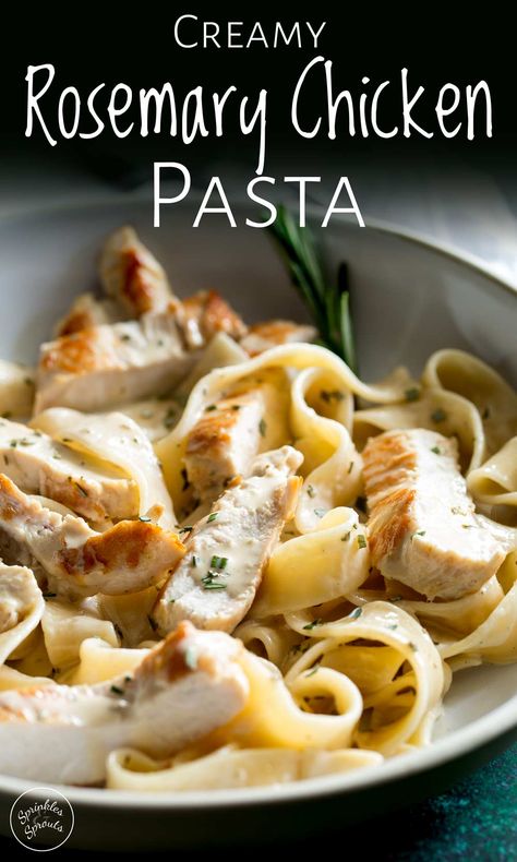 This Creamy Rosemary Chicken Pasta is a simple weeknight meal that is still fancy enough to serve when you have guest coming for dinner. If you are looking for dinner ideas for the whole family then this easy chicken pasta dish will be your new favourite comfort food. #chickenpasta #rosemarychicken #creamychicken Easy Chicken Pasta Dishes, Rosemary Chicken Pasta, Easy Fancy Dinner Recipes, Chicken Pasta Dish, Creamy Chicken Pasta Recipes, Fall Dinner Ideas, Chicken Pasta Dishes, Resep Pasta, Fancy Dinner Recipes