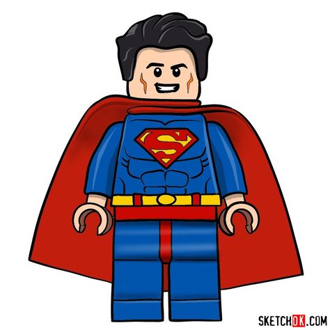 How to draw Superman LEGO minifigure How To Draw Lego People, Lego Drawing Easy, Lego Art Drawing, Superman Drawing Easy, Draw Wonder Woman, How To Draw Superman, Lego Drawing, Lego Painting, Lego Superman