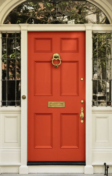 Burnt Orange Entrance Burnt Orange Doors Exterior, Orange Front Door Colors, Burnt Orange Front Door, Drake Painting, Orange Front Door, Orange Paint Colors, Orange Front Doors, Best Front Door Colors, Exterior Door Colors