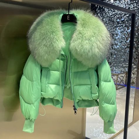 Short Parka, Fur Decor, Winter Puffer Jackets, Winter Collars, Big Collar, Winter Mode, Down Puffer Coat, Puffer Jacket Women, Korean Casual