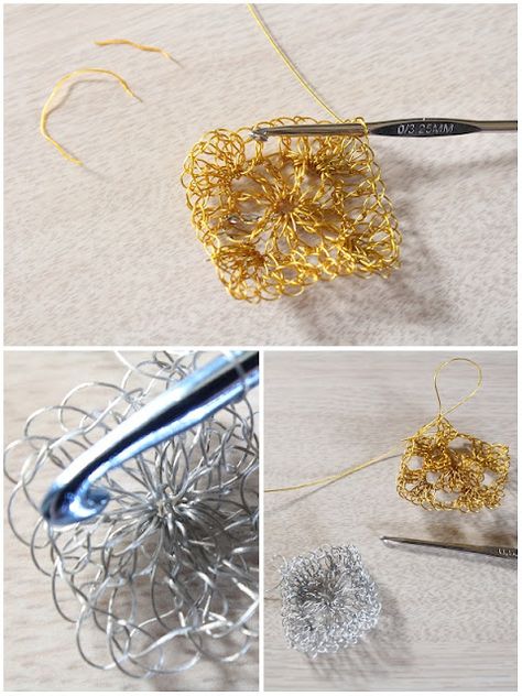 Metal Crochet, Wire Crochet Jewelry, Crochet For Beginners Blanket, Wire Crochet, Metallic Yarn, Eye Pins, Wire Weaving, Beading Wire, How To Make Shorts