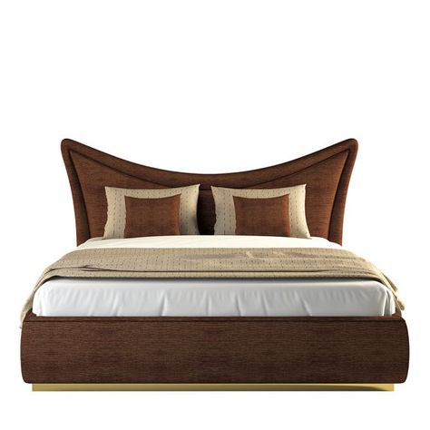 An exceptional design by Hanno Giesler, this bed will make an opulent accent in a refined bedroom. Distinguished by elegant modern lines of vintage inspiration, it features an inwardly-curved headboard upholstered with a refined brown fabric that also covers the structure, partly showcasing a polished brass base. This piece comes with two bed cushions, please consult the Concierge for further information. Mahogany Bed, Ditre Italia, Nautical Bedding, Headboard Upholstered, Curved Headboard, Bed Cushions, Budget Friendly Decor, Affordable Decor, Vintage Inspiration