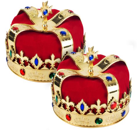 PRICES MAY VARY. A Truly Royal Accessory , Great to Match Most King's Costumes or Use it As a Paty Hat Very Comfortable One Size Fitst Most Crown With Beautiful Colorful Jewels, Jewels provide Regal accents You'll feel like king for a day in these Majestic Crown Great for Mardi Gras, Halloween, Birthday Parties, Baby Showers, Theatrical Productions King's Crown is a truly royal costume. Great to Match most king's costumes or just use it as a party Hat. the crown is red with gold and colorful jew Gold King Crown, Orange Crown, Royal Costume, Wicked Costumes, King's Crown, King Costume, Crown For Kids, King Crown, Royal King