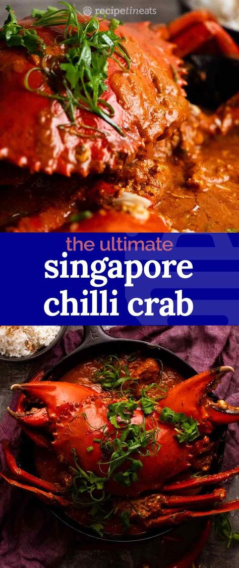 Singapore Crab Chilli, Live Crab Recipes, Singapore Crab Recipe, Singapore Chili Crab, Mud Crab Recipes, Chili Crab Singapore Recipe, Chinese Crab Recipes, Crab Recipes Asian, How To Cook Crab