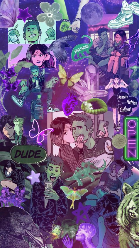 Acid Wallpaper, Teen Titans Love, Raven Beast Boy, Iphone Wallpaper Music, Original Teen Titans, Teen Titans Fanart, Halloween Wallpaper Cute, Trippy Designs, Teen Titan