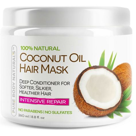 Coconut Oil Intensive Repair Hair Mask - 100% natural, and intensively hydrating Coconut Oil infused deep conditioner for softer, silkier and healthier hair. Dry Scalp Shampoo Best, Deep Conditioner Recipe, Diy Deep Conditioner, Hair Masks For Dry Damaged Hair, Coconut Hair Mask, Coconut Oil Hair Growth, Shampoo For Dry Scalp, Oil Hair Mask, Best Coconut Oil