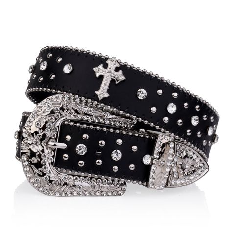 Faster shipping. Better service Trajes Country, Y2k Belt, Cowgirl Belts, Bling Belts, Hip Hop Jeans, Looks Country, Rhinestone Cross, Rhinestone Belt, Black Cross