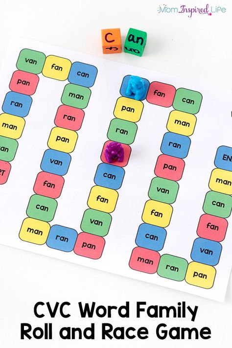 This CVC word family game is a fun and effective way for kids to learn word families and begin to read CVC words. It's a hands-on literacy activity that will engage your kids while you teach them to read. Fun Spelling Games, Read Cvc Words, Cvc Activities, Cvc Word Activities, Cvc Word Families, Spelling Games, Literacy Games, Cvc Word, Word Family