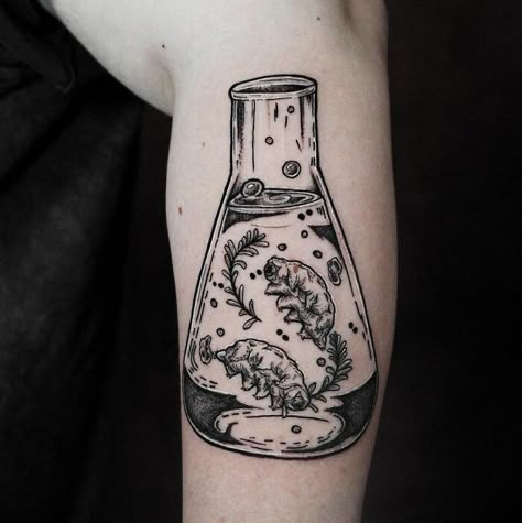 Two Tardigrades Tattoo Charles Darwin Tattoo, Flask Tattoo, Tattoos Science, Darwin Tattoo, Dopamine Tattoo, Biology Tattoo, Scientific Tattoo, Chemistry Tattoo, Realistic Butterfly Tattoo