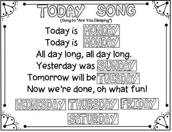 Daycare Songs, Prek Songs, Days Of The Week Song, Toddler Songs, Learning Songs, Transition Songs, Pocket Chart Activities, Today Is Monday, Circle Time Songs