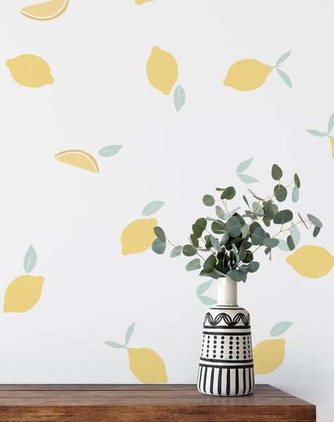 Lemon Wall Painting, Lemon Nursery Theme, Geometric Decals, Moon Decal, Whimsical Bedroom, Fabric Wall Decor, Space Beautiful, Floral Wall Decals, Leaves Fabric