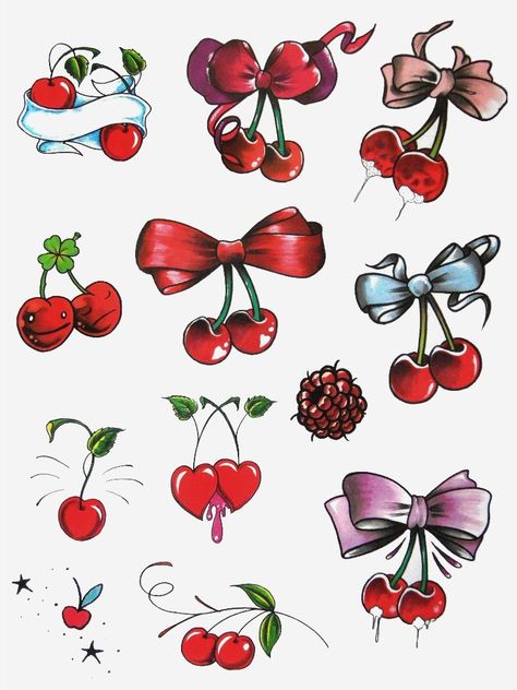 Small Cherries Tattoo, Traditional Cherry Tattoo, Cherry Tattoo Design, Cherry Tattoo Small, Gap Filler Tattoo, Cherry Drawing, Cute Flower Drawing, Front Shoulder Tattoos, Soft Tattoo