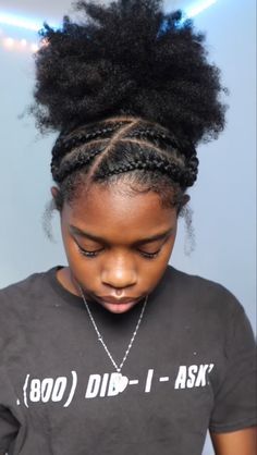 Braids Across Top Of Head Natural Hair, Braid In The Front Curly In The Back Natural Hair, Two Braids In Front With Puff, 4 Braids In The Front With Hair Down, Braided Up Puff Natural Hair, 4c Volleyball Hairstyles, Cornrow Front And Twist Back Natural Hair, Two Braids In Front With Hair Down Black Natural Hair, Braids Across Top Of Head