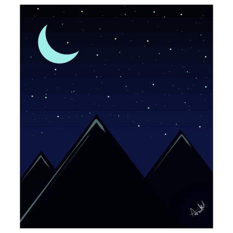 Night Drawing Moonlight, Stars Night Sky, Night Drawing, Moon Shine, Sky Mountain, Mountain Canvas, Art Light, Blue Mountains, Blue Mountain