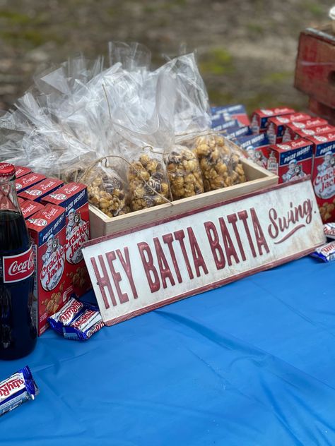 Baseball First Birthday Favors, Birthday Party At Baseball Field, Vintage Baseball Party Decorations, Mets Theme Birthday Party, Sandlot Baseball Birthday Party, 1st Baseball Birthday Party, Baseball Breakfast, Baseball Theme First Birthday Party, Baseball One Year Old Party