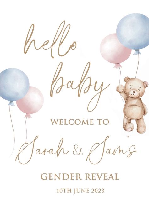 Gender Reveal Poster Ideas, Large Welcome Sign, Gender Signs, Teddy Bear Pink, Gender Reveal Signs, Idee Babyshower, Gender Reveal Themes, Party Welcome Sign, Bear Pink