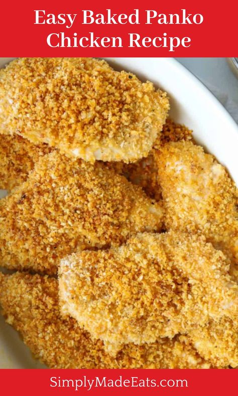 This Oven Baked Panko Crusted Chicken Breast is so easy to make and always a family favorite! Chicken Breast is dipped into garlic butter then breaded in a parmesan Panko crust. Plus, it's ready to eat in less than 35 minutes! Easy Bread Crumb Chicken Recipes, Chicken With Panko Bread Crumbs Baked, Chicken With Bread Crumbs Baked, Panko Crusted Chicken Baked, Baked Chicken With Bread Crumbs, Breaded Chicken Breast Oven, Breaded Chicken In Oven, Panko Chicken Breast, Baked Panko Chicken Breast